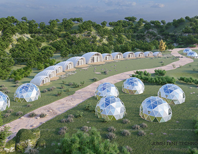 Glamping Resort Idea with Glass Dome & Shell Pod