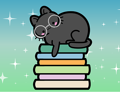 cute kittten on apike of books