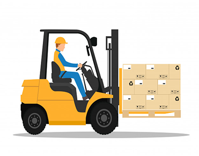 Forklift-truck-with-man-driving