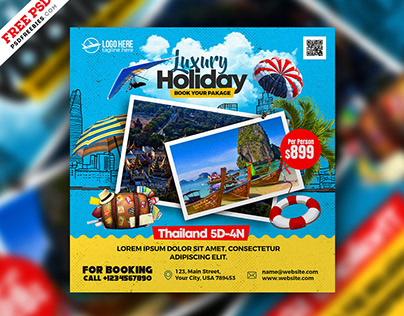 Free PSD | Holiday Travel Package Social Media Post PSD