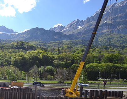 Construction du nouveau pont-rail de Sallanches