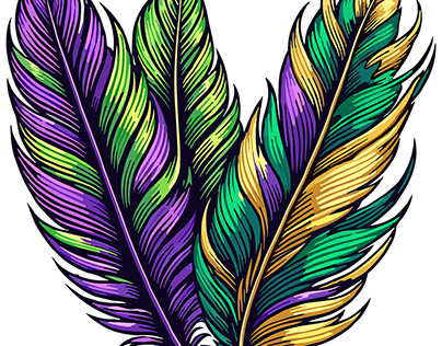 Hand drawn Mardi Gras feathers