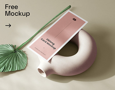 Free Oblong Card with Vase Mockup