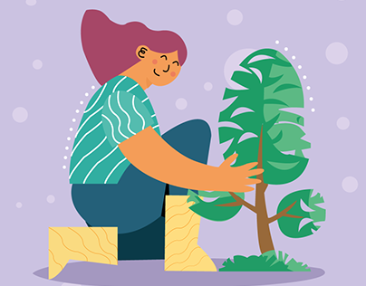 Female ecologist planting tree .