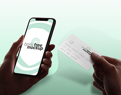Free PSD holding iPhone and credit card mockup 2