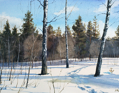 Watercolor winter scene