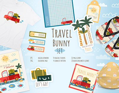 Tropical Travel Bunny Design Elements