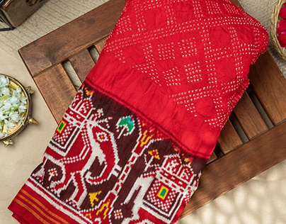 Patan Silk Bandhani Red Saree