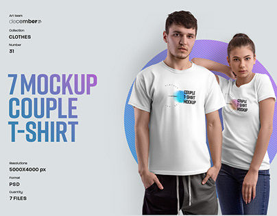 7 Mockups Couple T-Shirt + 1 Free