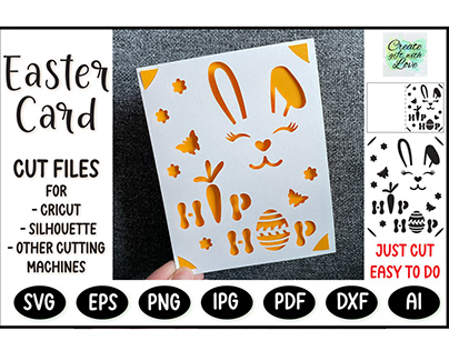 Happy Easter Card. Paper cutting. Cricut. SVG template.