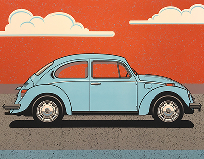 VW Beetle Illustration and Silkscreen Print