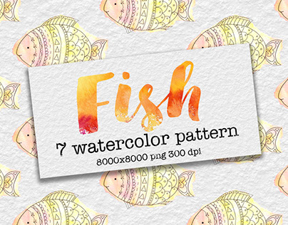 Doodle funny fish watercolor patterns