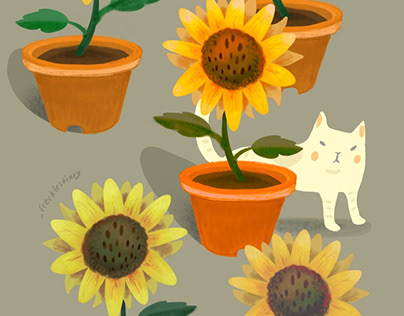 sunflowers with cat