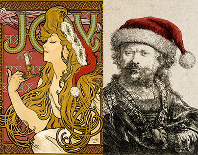 Art History Santas. Greeting Card Illustrations