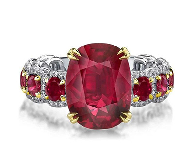 TWO TONE DOUBLE PRONG OVAL RUBY ENGAGEMENT RING
