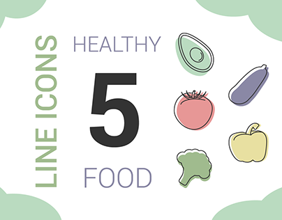 Healthy 5 food line icons