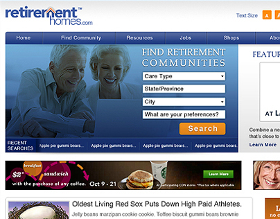 RetirementHomes - UI, App, Social designs.