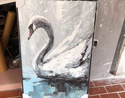 Animal swan oil painting