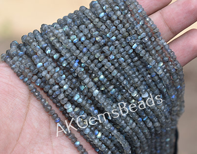Natural Labradorite Faceted Rondelle Gemstone Beads