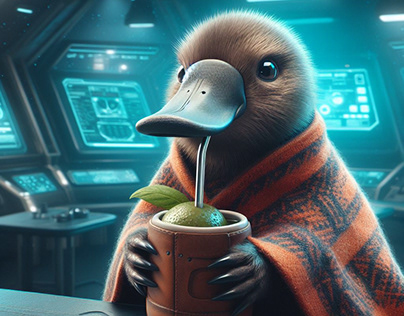 Platypus in space drinkig mate