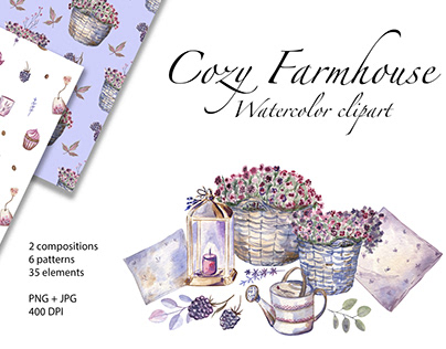 Cozy Farmhouse Watercolor Clipart