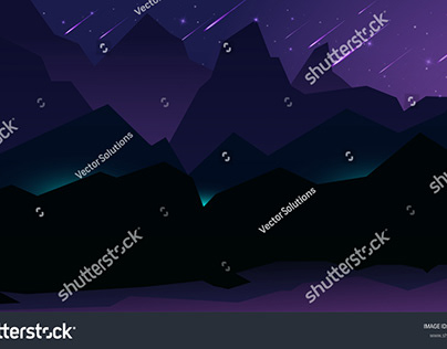 Night landscape with dark mountains and sky with stars