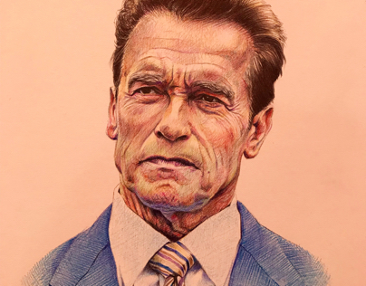 Schwarzenegger, ball point pens on sketch pad
