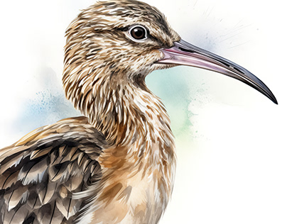 Curlew Bird Portrait Watercolor Painting