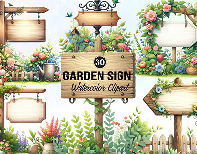 Garden Sign Watercolor Clipart