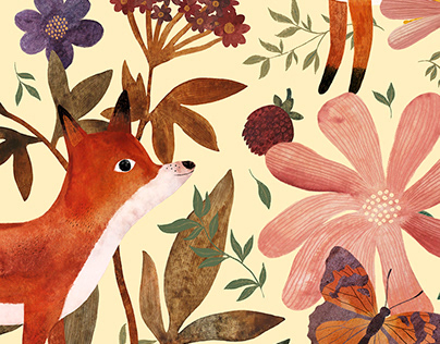 Fox watercolor pattern