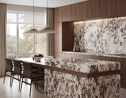 Kitchen with calacatta marble elements