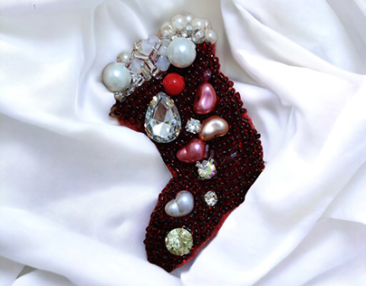 Handmade Beaded Christmas Stocking Brooch