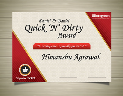 Quick & Dirty Awards Certificate