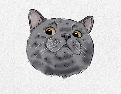 British Short Hair cat in digital watercolor style