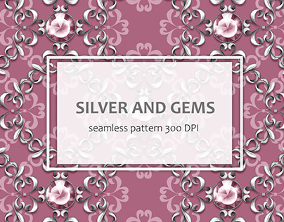 Silver and Gems. Seamless pattern