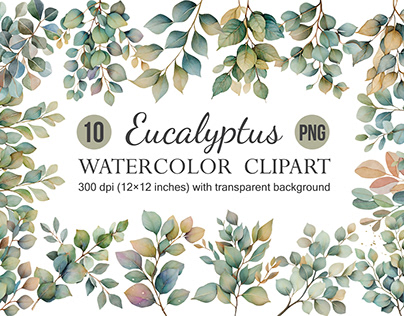 Watercolor Eucalyptus Clipart, Greenery