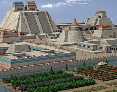 Ilustración 3D de la ciudad mexicana de Tenochtitlan