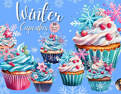 Watercolor Winter Cupcakes Bundle