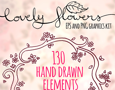 Lovely Flowers Graphics Set! 130 Hand drawn elements!