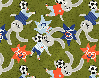 Football theme and cute rabbits patterns. Kid's textile