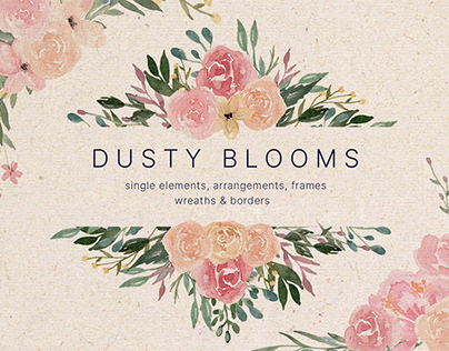 Dusty Blooms Watercolor Design Elements
