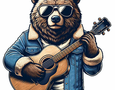 A Bear Holding Guitar Illustration Vector