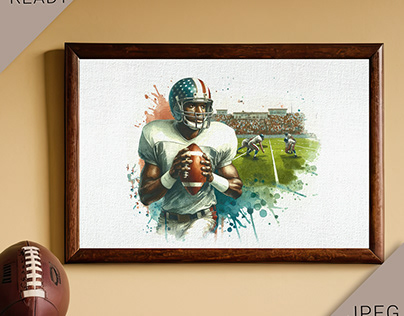 Watercolour football quarterback retro look wall art