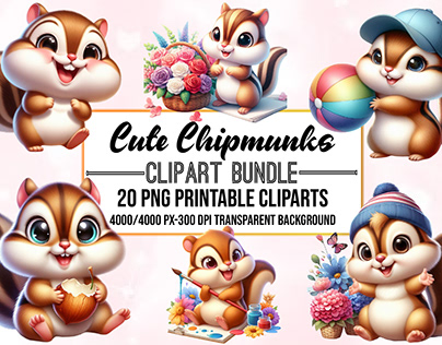 Cute Chipmunks Clipart Bundle