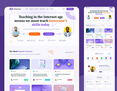Educational platform for e-learning course UI template