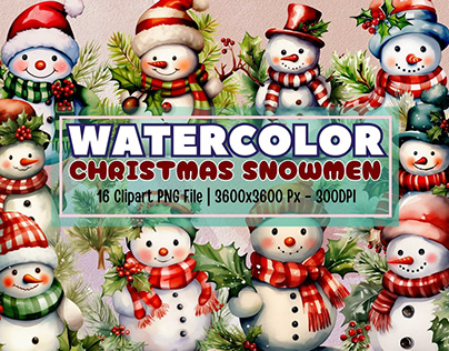 Watercolor Christmas Snowmen Bundle