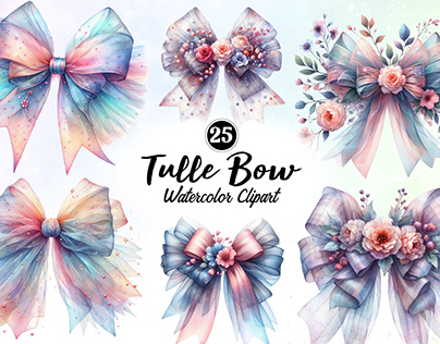 Tulle Bow Watercolor Clipart