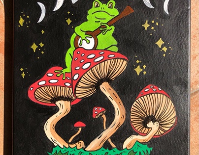 Frog on Mushroom - Acrylic on Canvas