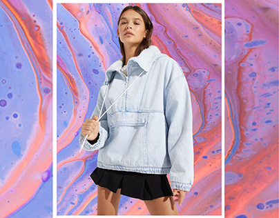 Faux shearling kangaroo denim jacket for BERSHKA AW21