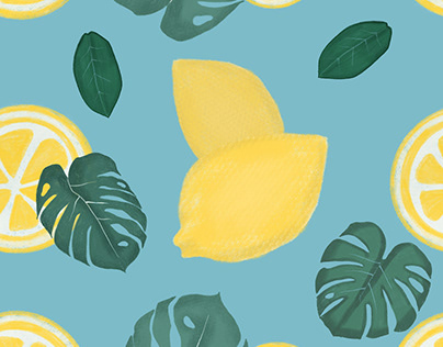 Lemon Illustrated Pattern and Mockup